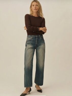 Buck Mason brown featherweight silk cashmere wool crew long sleeve sweater SM